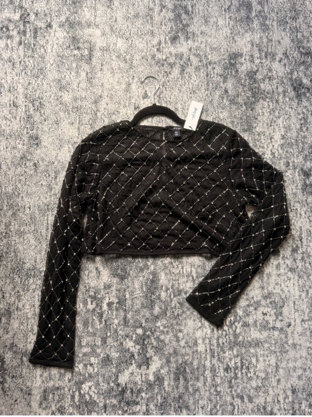 NWT Nasty Gal Bling Hand Beaded Diamanté Sheer Top